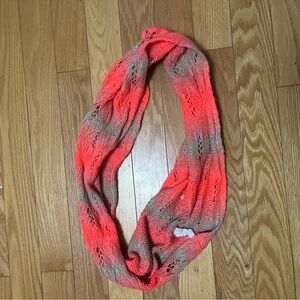 Coral and Tan Knit Infinity Scarf